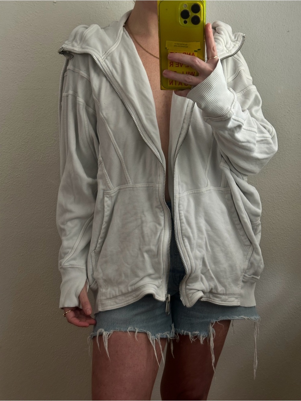 FP Movement by Free People White Oversized Zip Hoodie